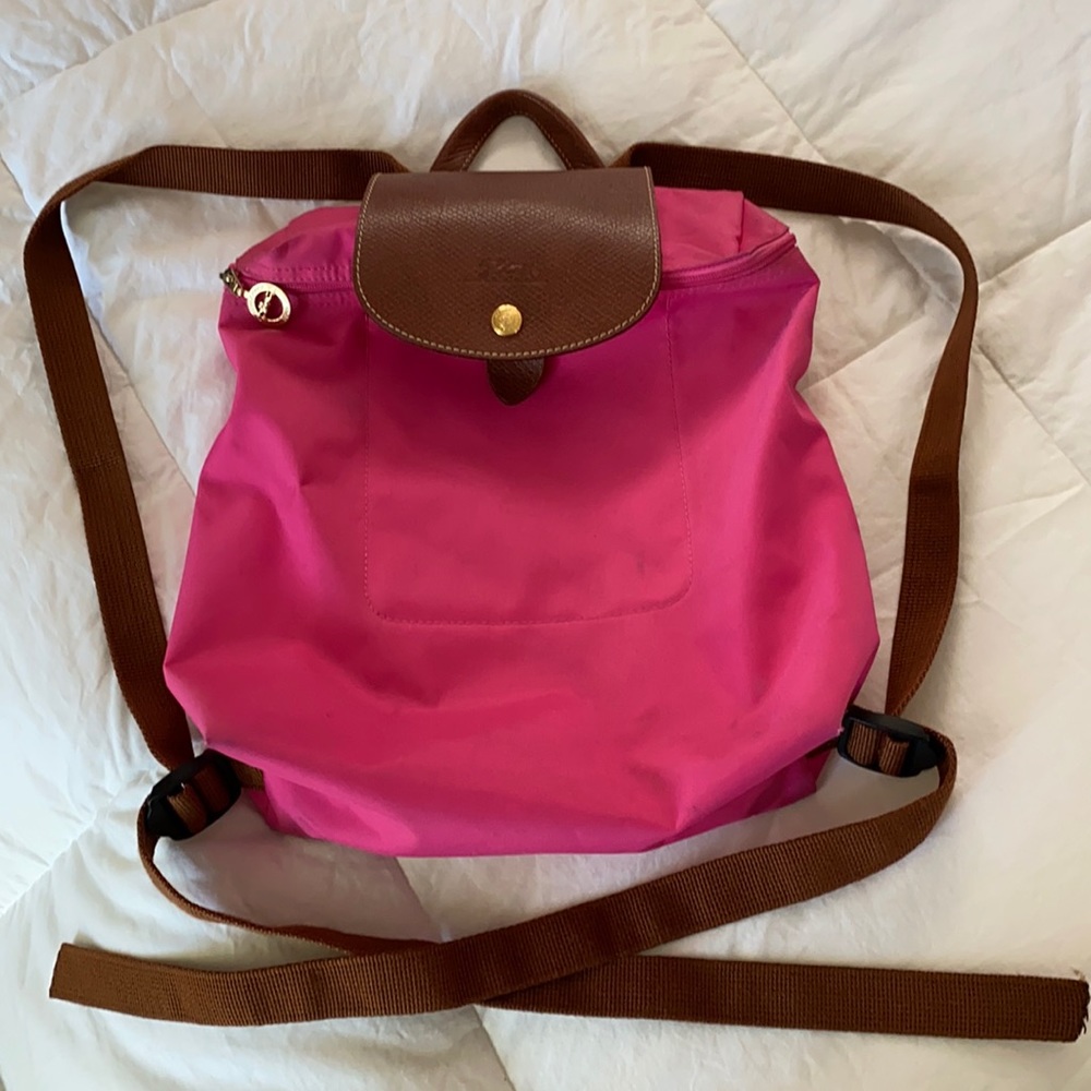 Longchamp le pliage nylon backpack 🎒 purse / bag used pink & brown
